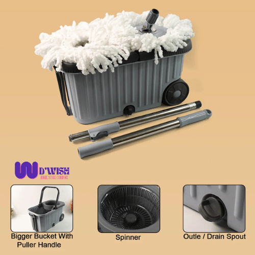 Spin Mop Cleaning Set (with Dual Chamber Bucket & Wheels)