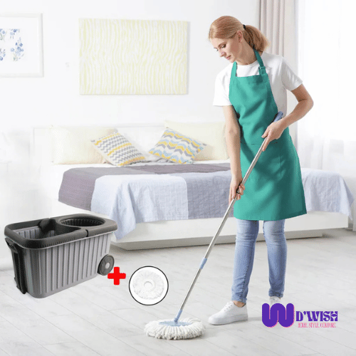 Spin Mop Cleaning Set (with Dual Chamber Bucket & Wheels)